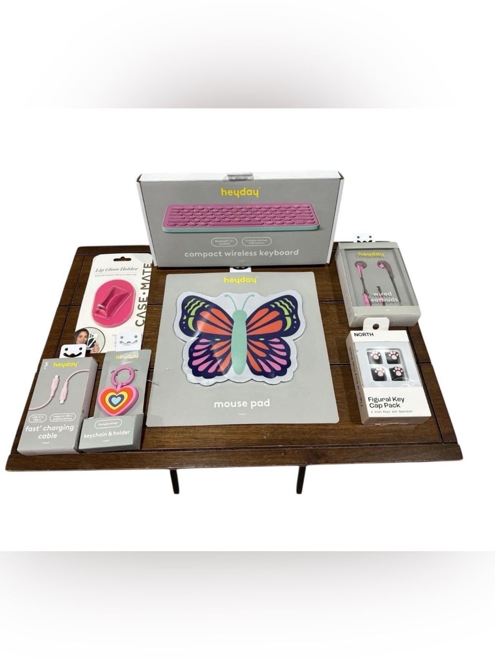 heyday Pink Keyboard & Butterfly Mouse Pad Desk Set with Pink Accessories